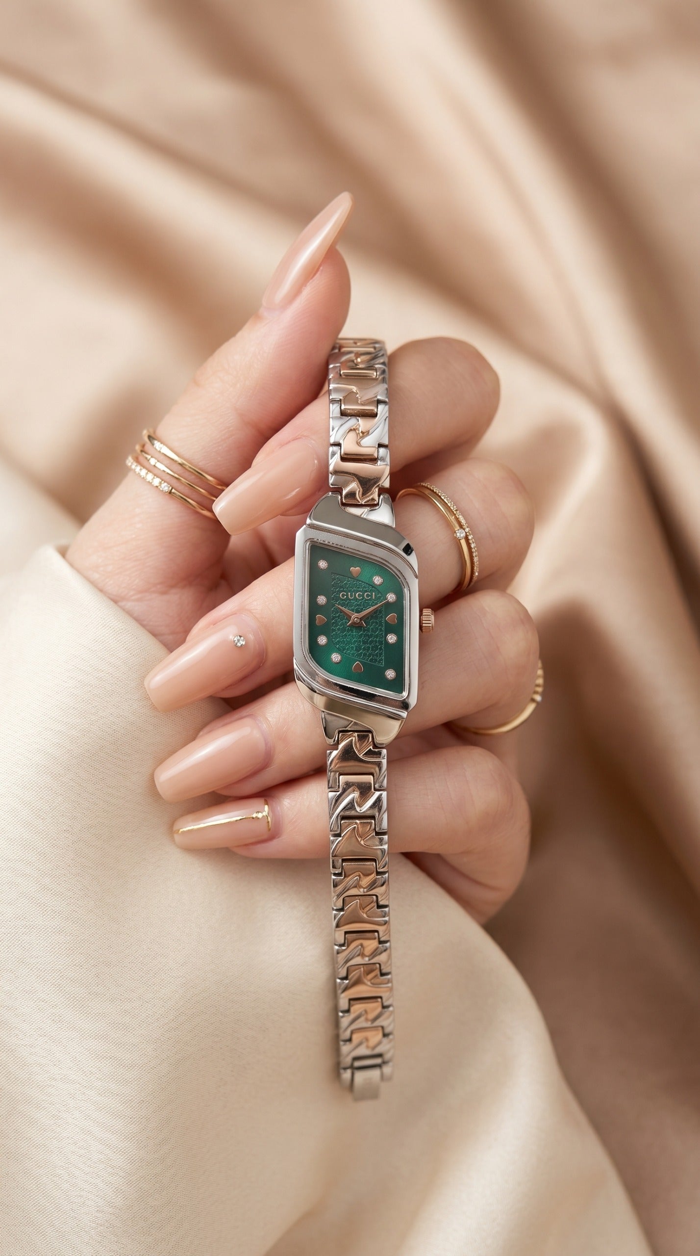 Gucci Whispering Rose Gold Two Tone Green Dial Women Watch