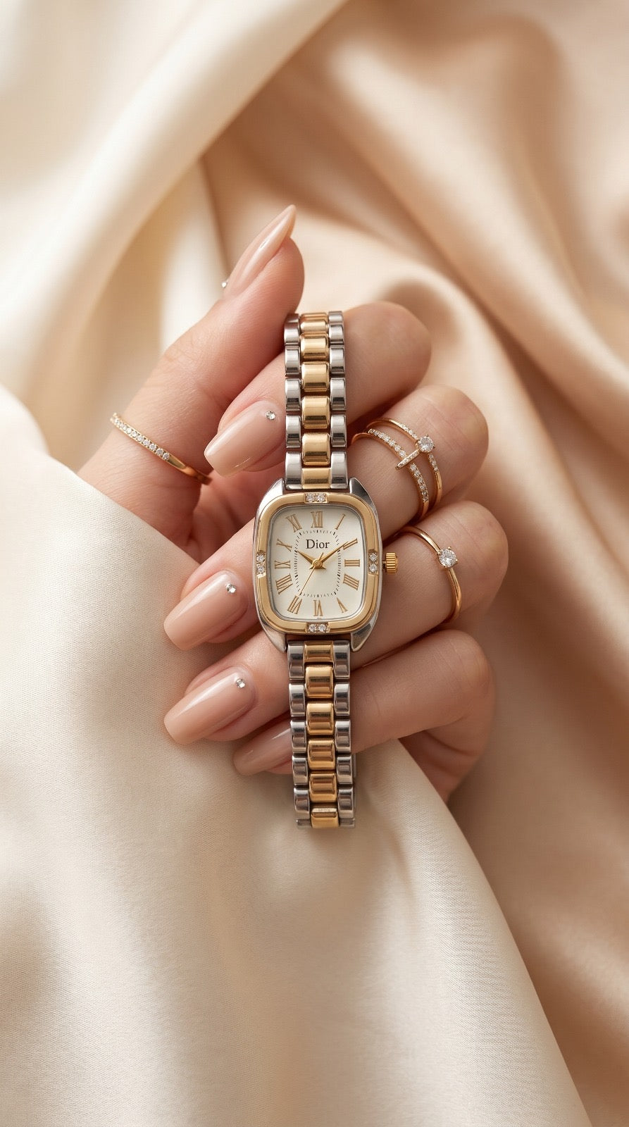 Dior Square Two Tone Minimalist  Women Watch