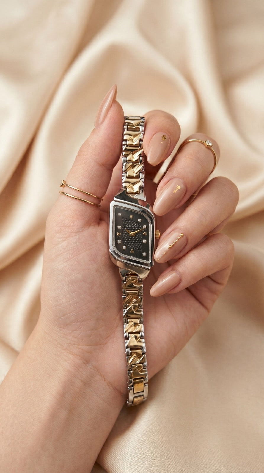 Gucci Whispering Golden Two Tone Black Dial Women Watch