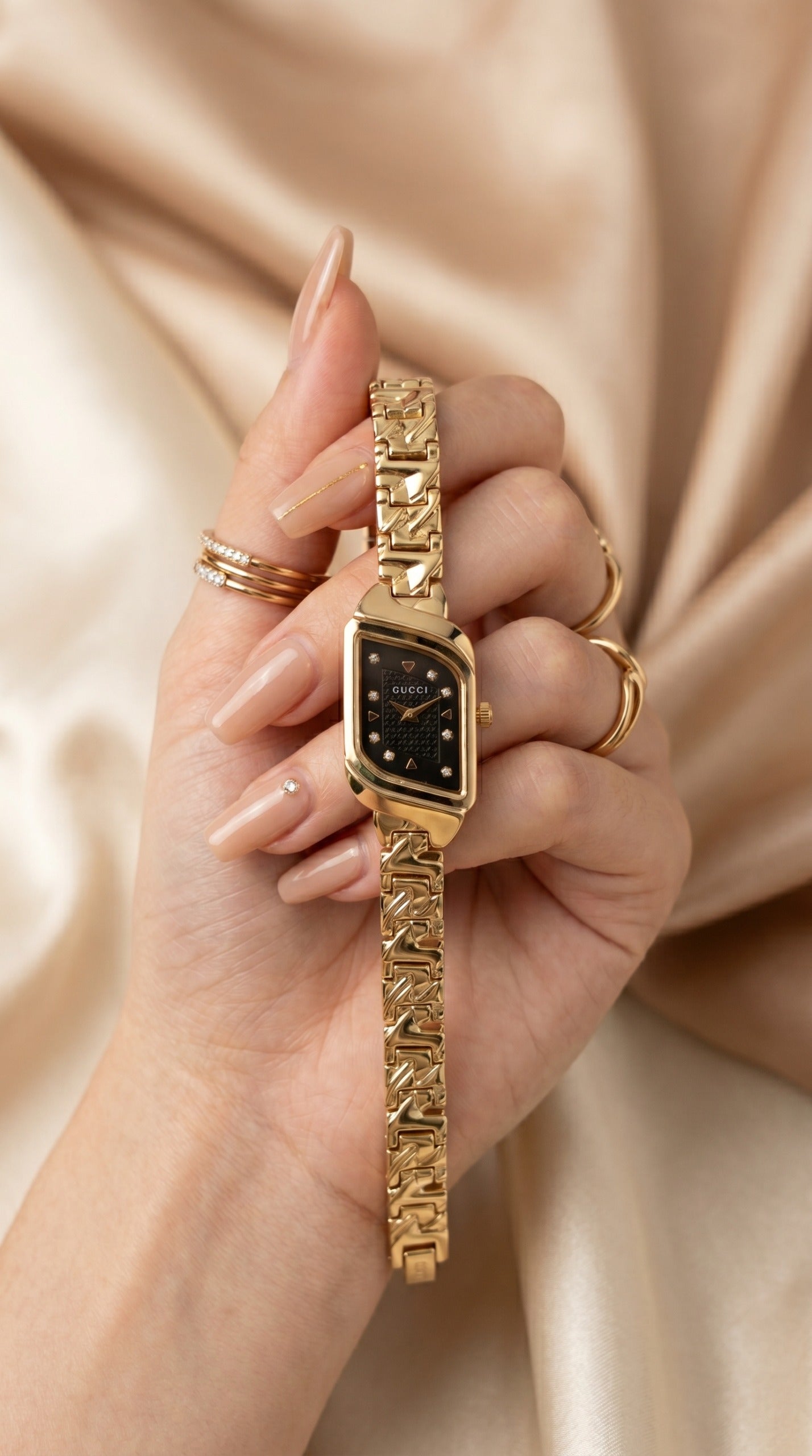 Gucci Whispering Golden Black Dial Women Watch