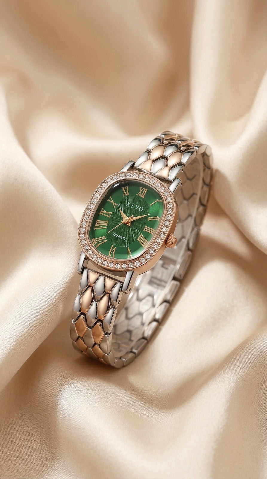 Xsvo Two Tone Green Dial Women Watch