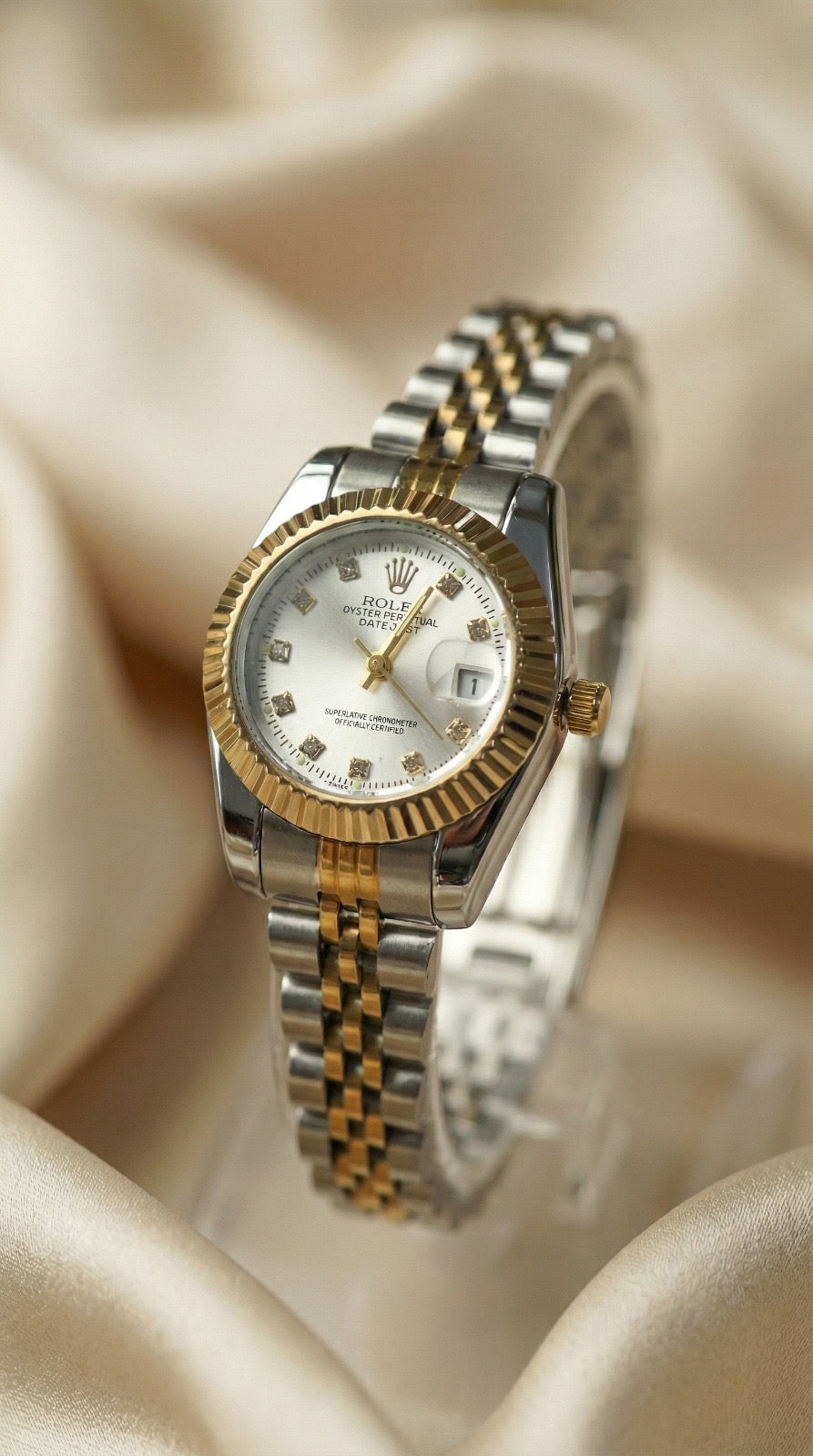 Rolex Date Oyster Silver Dial Women Watch - Two Tone