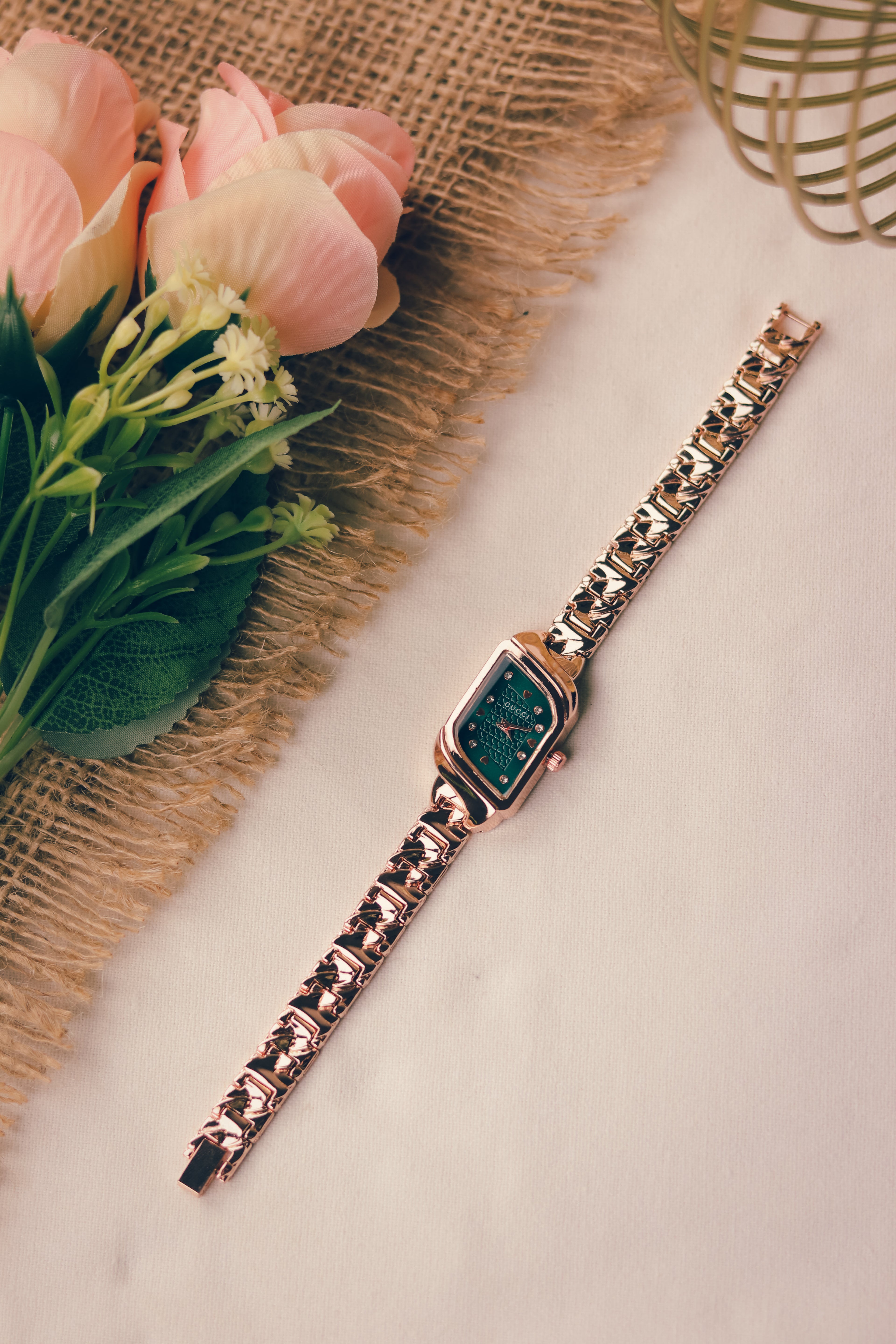 Gucci Whispering Rose Gold Green Dial Women Watch