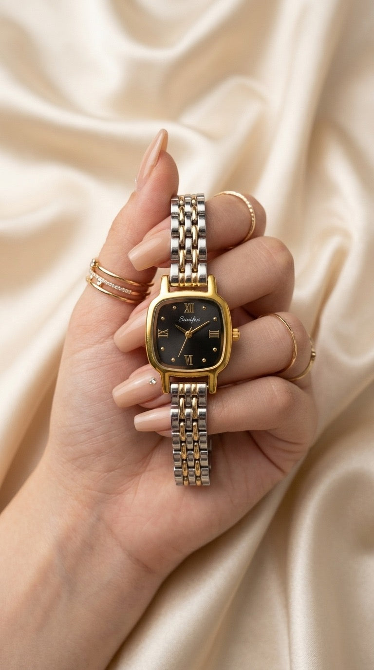 Sunlifex Empress Square Women Watch - Black Dial