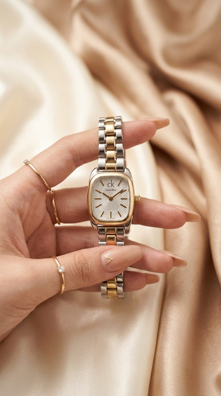 CK Square Two Tone Minimalist  Women Watch