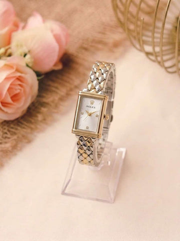 Rolex Vintage Rectangular Women Watch - Two Tone White