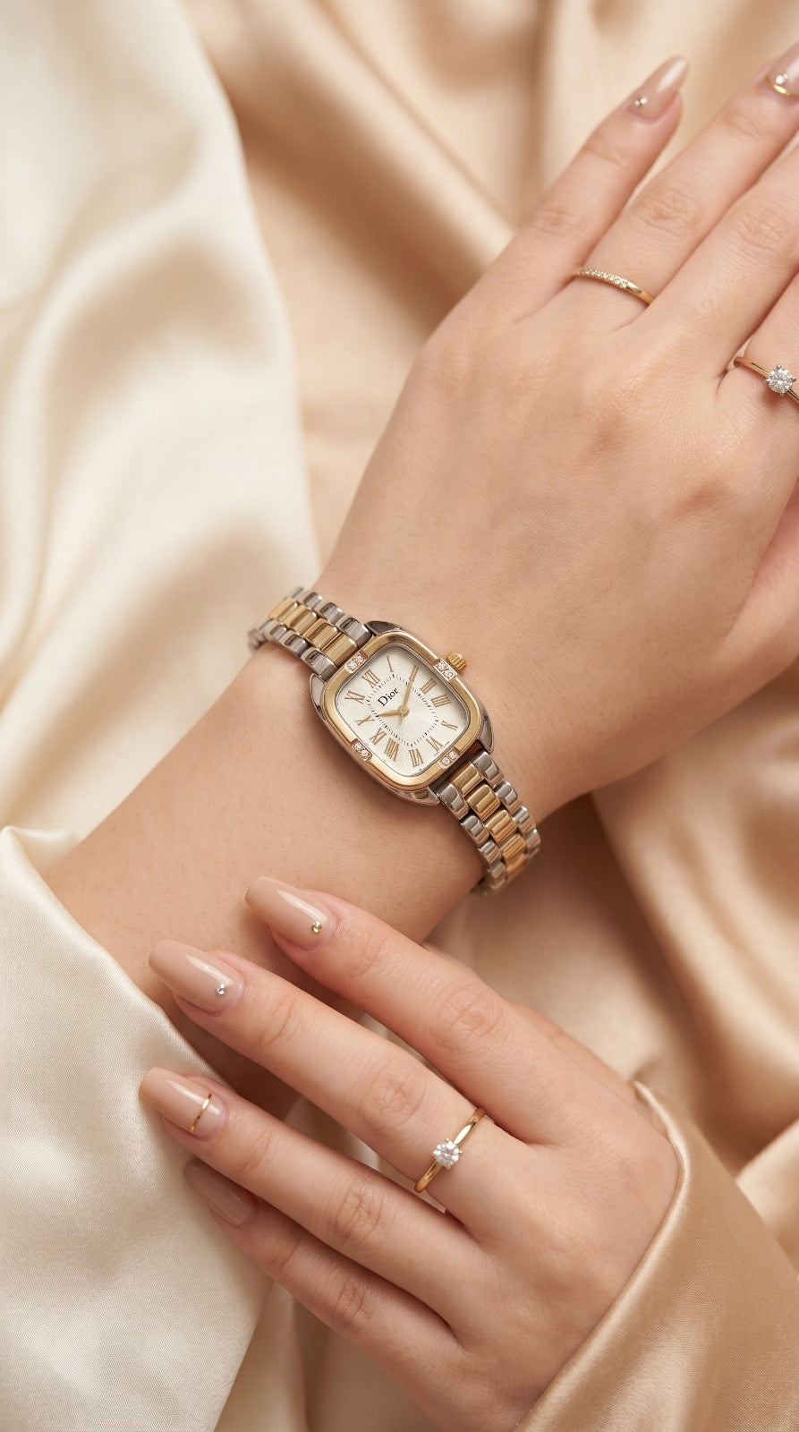 Dior Square Two Tone Minimalist  Women Watch