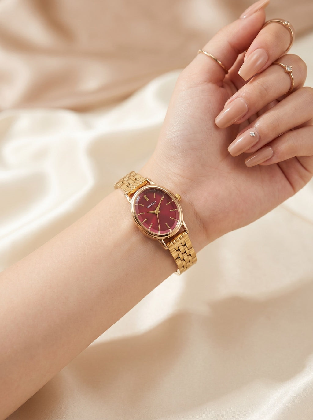 Naidu Antique Oval Women Watch - Maroon Dial