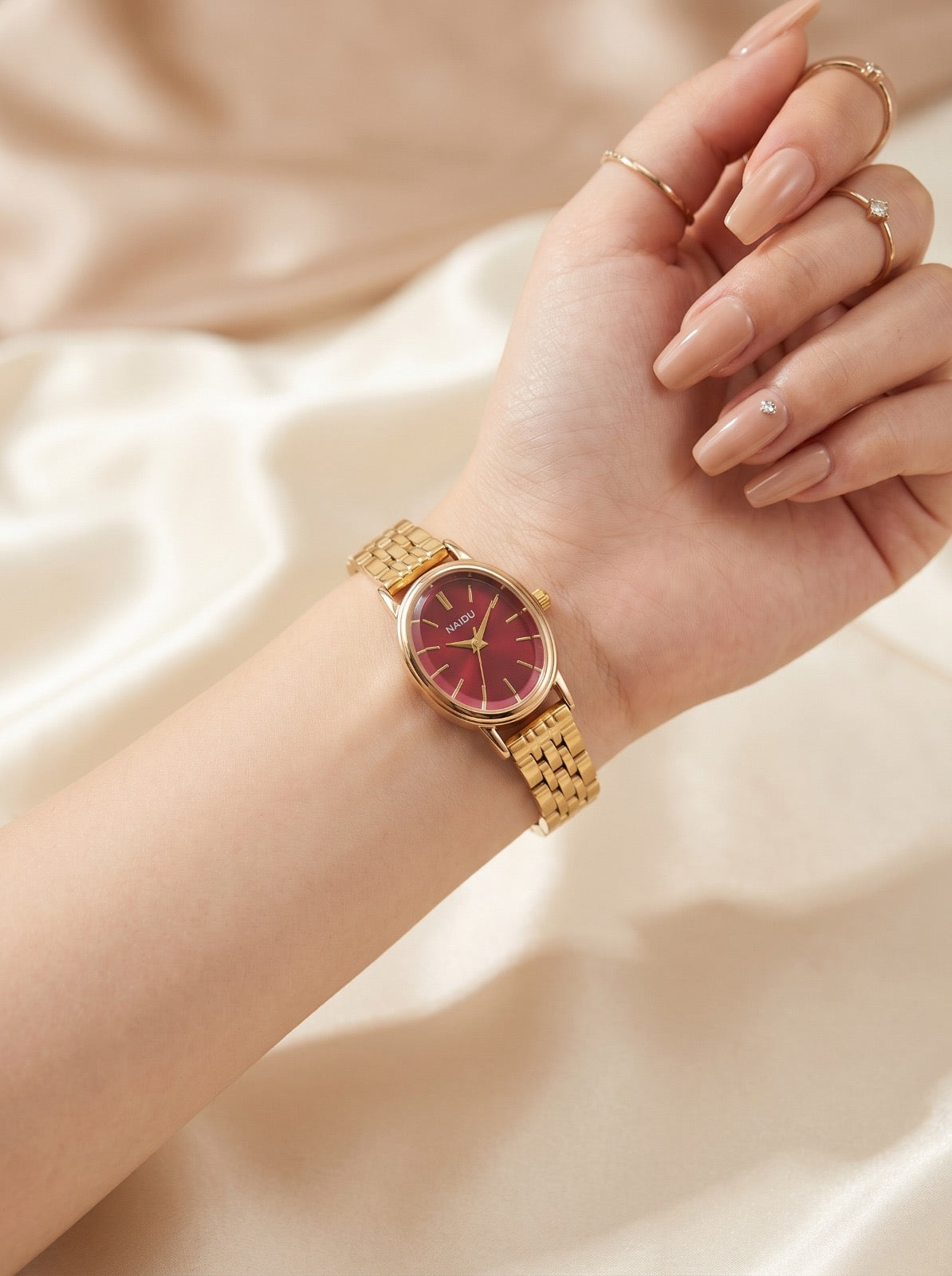 Naidu Antique Oval Women Watch - Maroon Dial