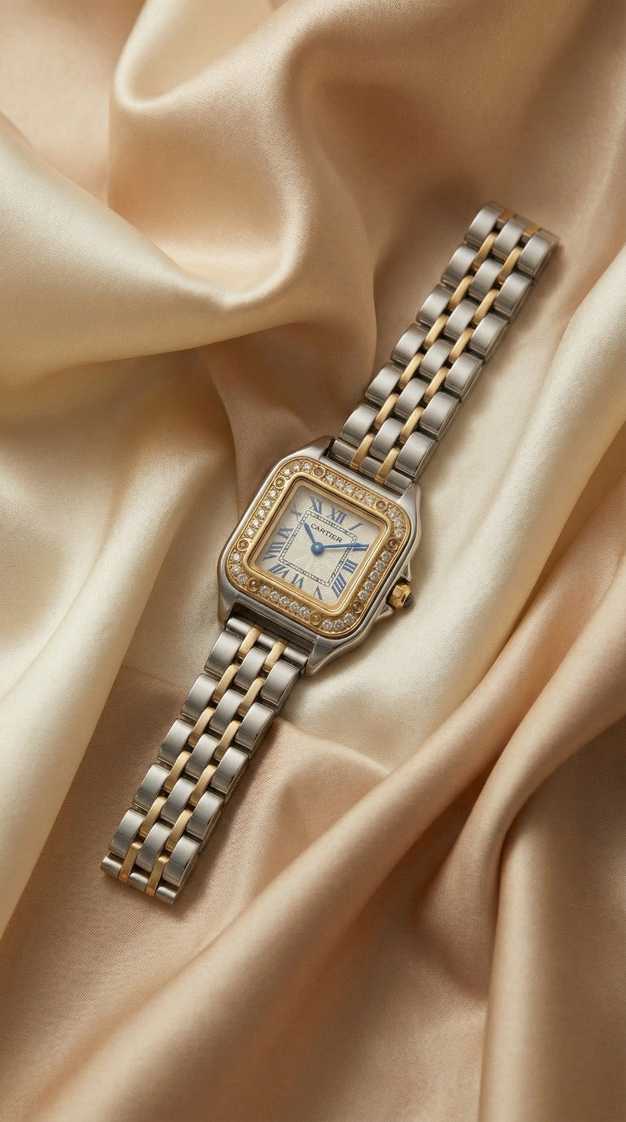 Cartier Diamond Two Tone Women Watch - White Dial