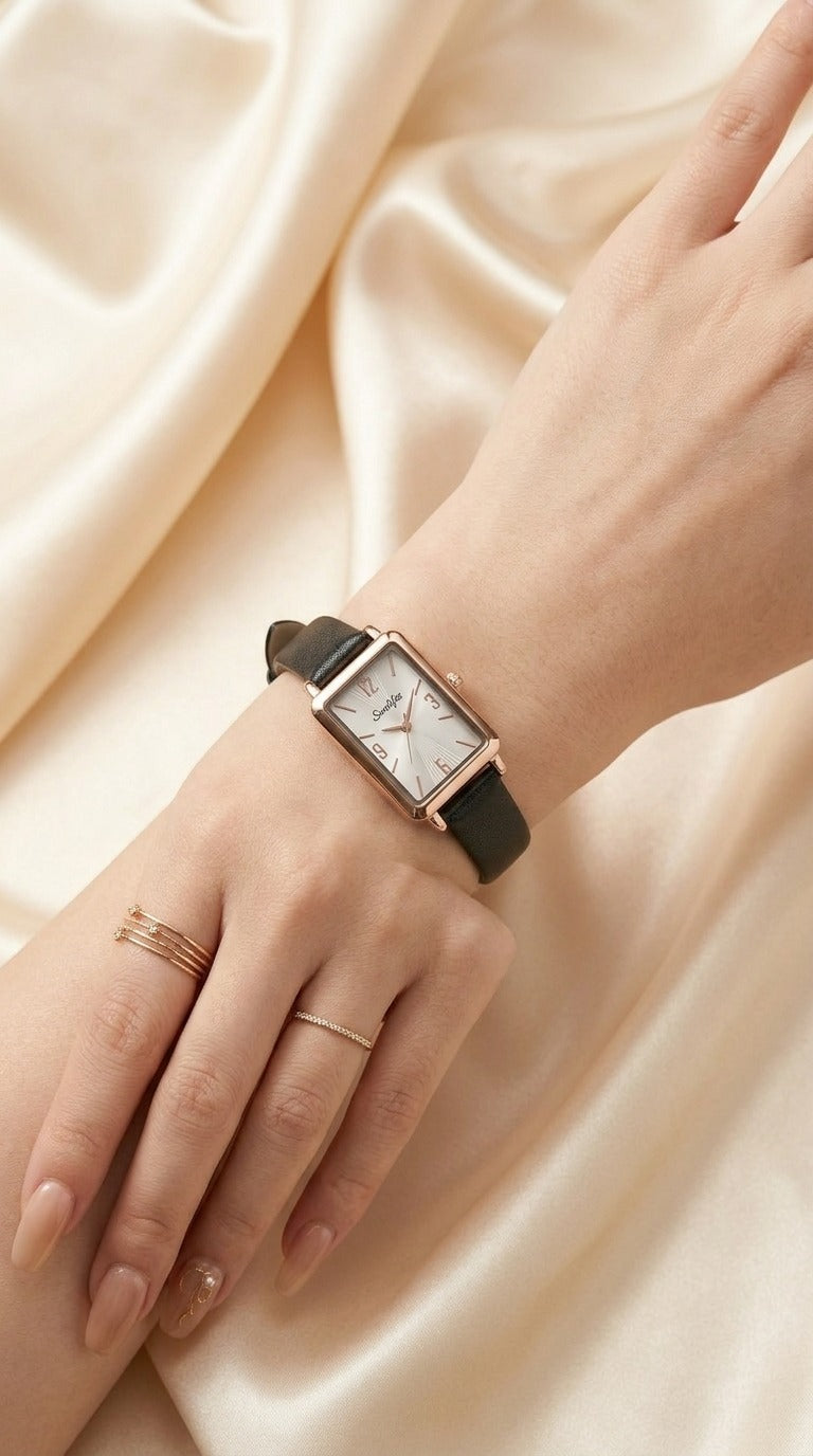 Sunlifex Square Quartz Women Strap Watch - Black