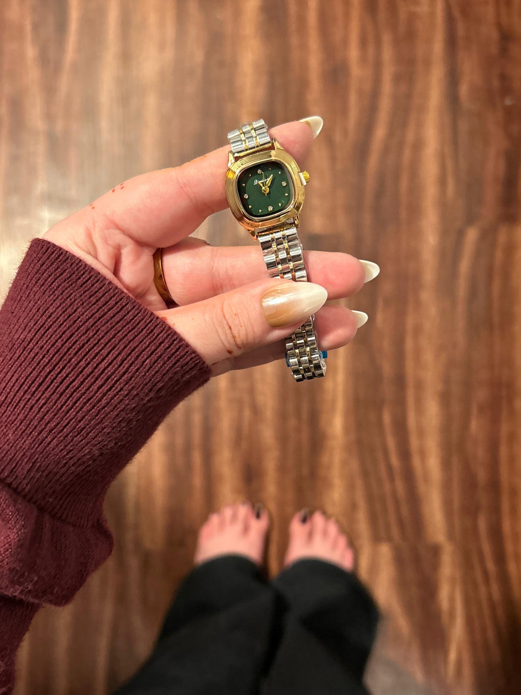 The Nostalgia Two-Tone Women Watch - Green Dial