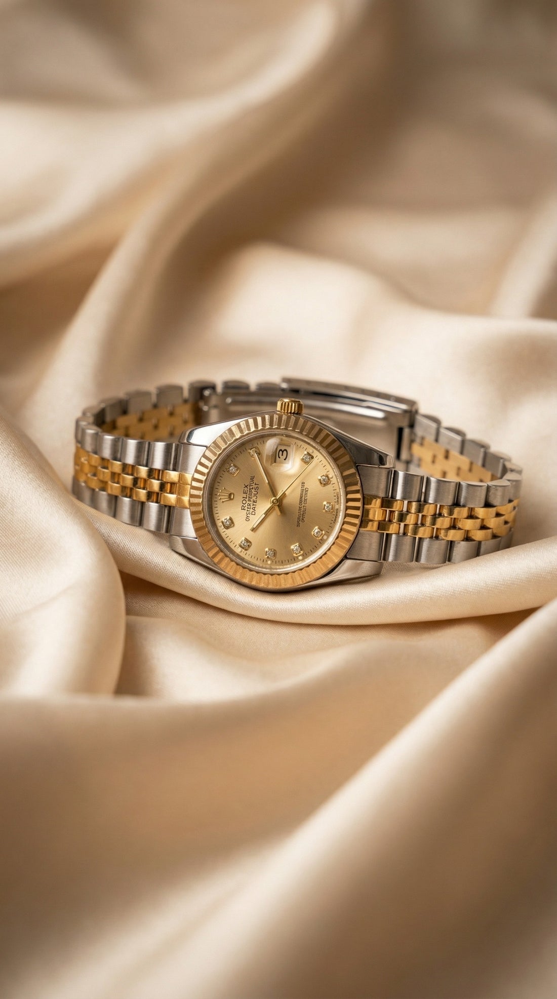 Rolex Date Oyster Golden Dial Women Watch - Two Tone