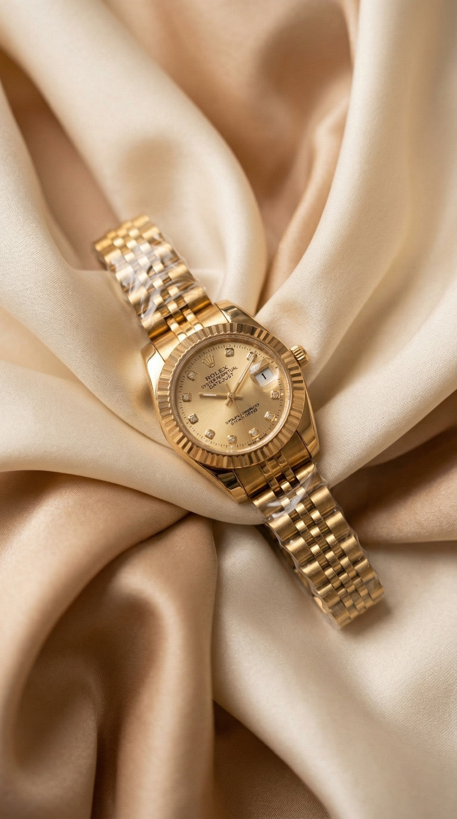 Rolex Date Oyster Golden Dial Women Watch