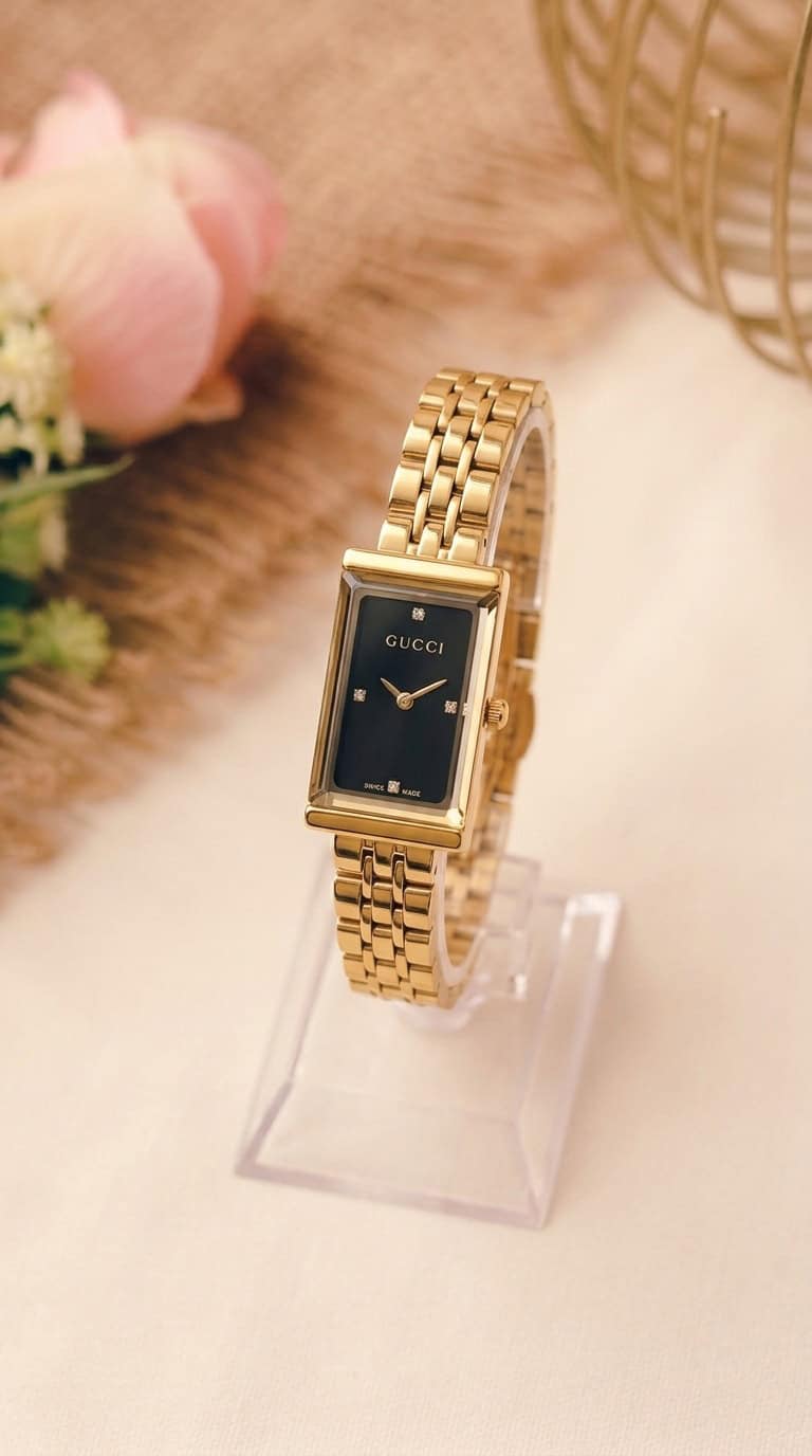 Gucci Rectangular Golden Women Watch