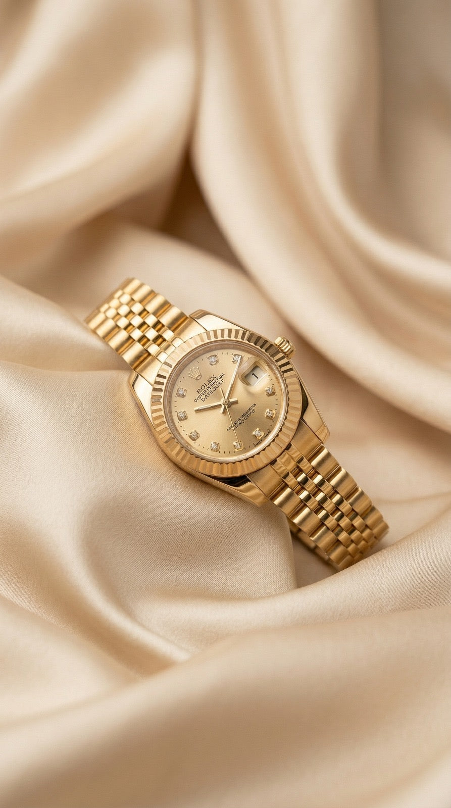 Rolex Date Oyster Golden Dial Women Watch