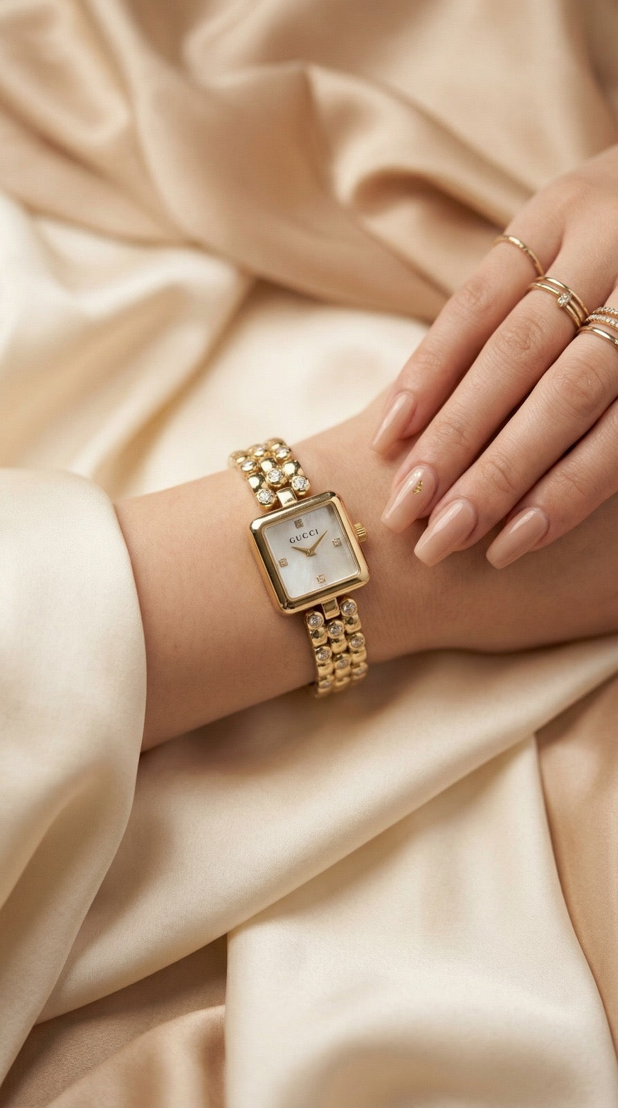 Gucci Square Sparkle Golden Women Watch