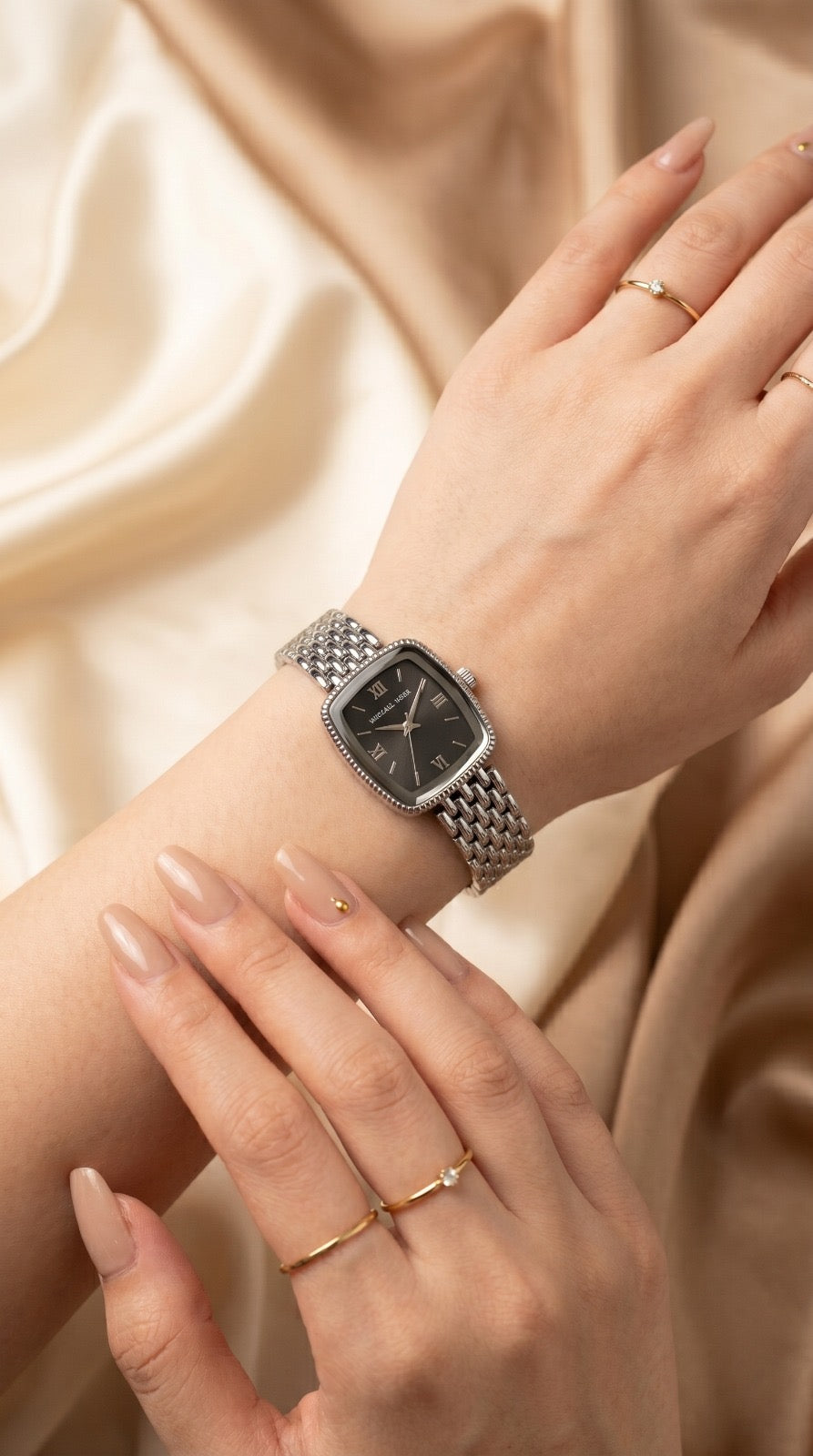 MK Silver Gilded Women Watch - Black Dial