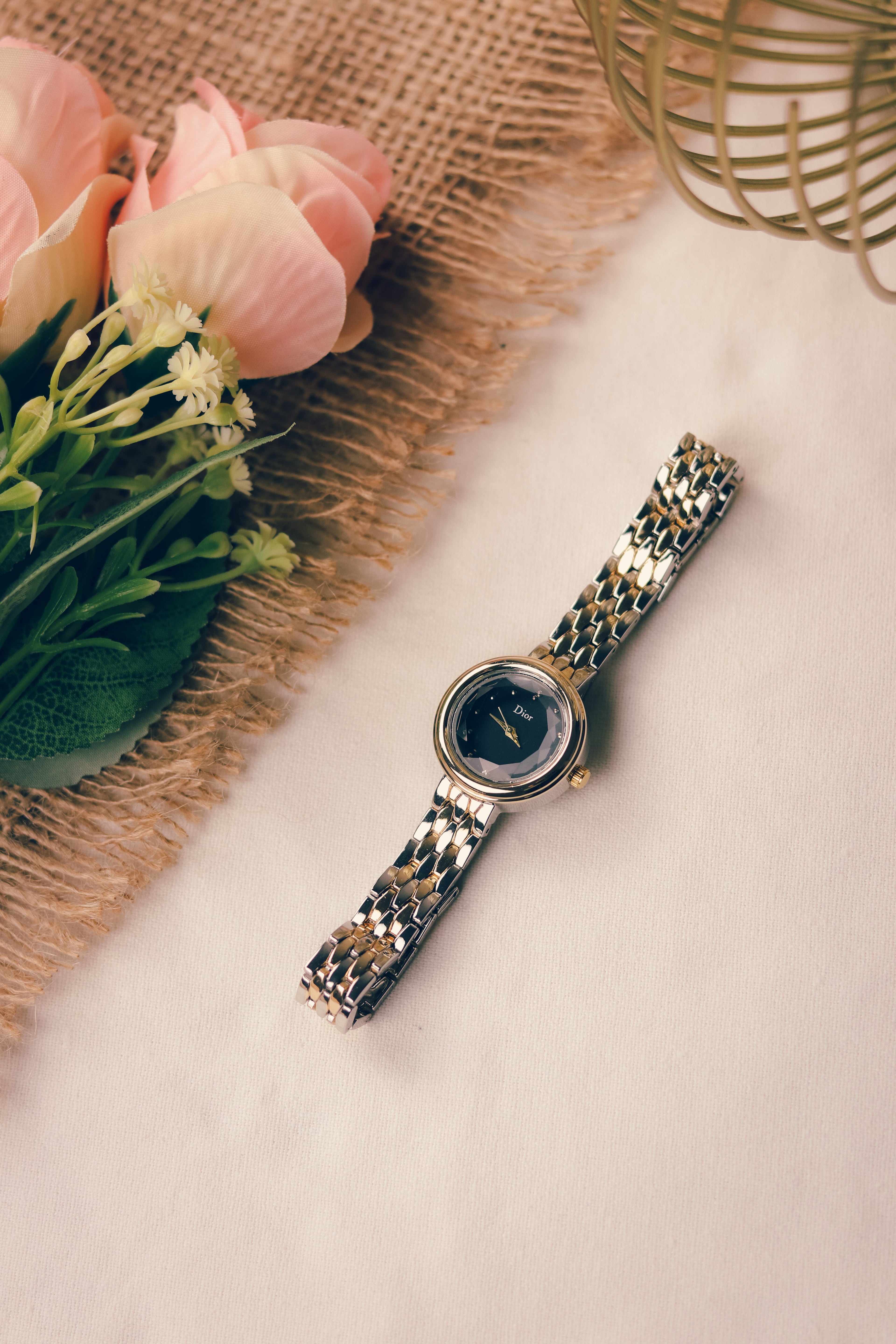 Dior Twinkle Golden Two Tone Black Dial  Women Watch