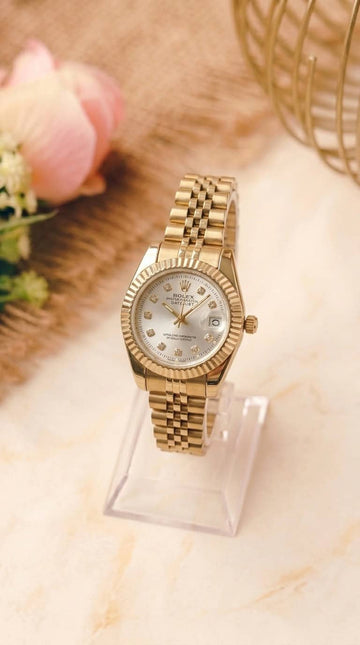 Rolex Date Oyster Golden Women Watch - White Dial