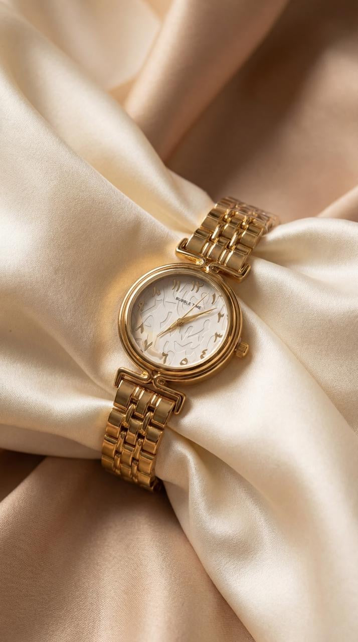 Bubble Time Arabic Women Watch - Golden White