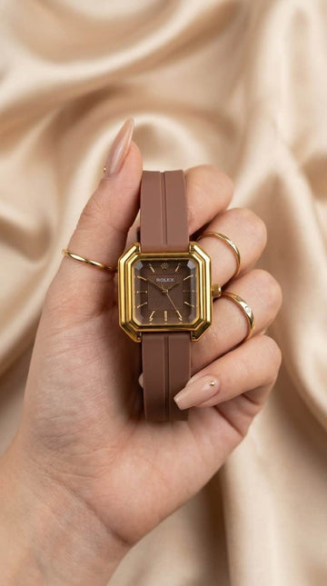Rol-ex Heritage Octo Women Rubber Strap Watch - Brown