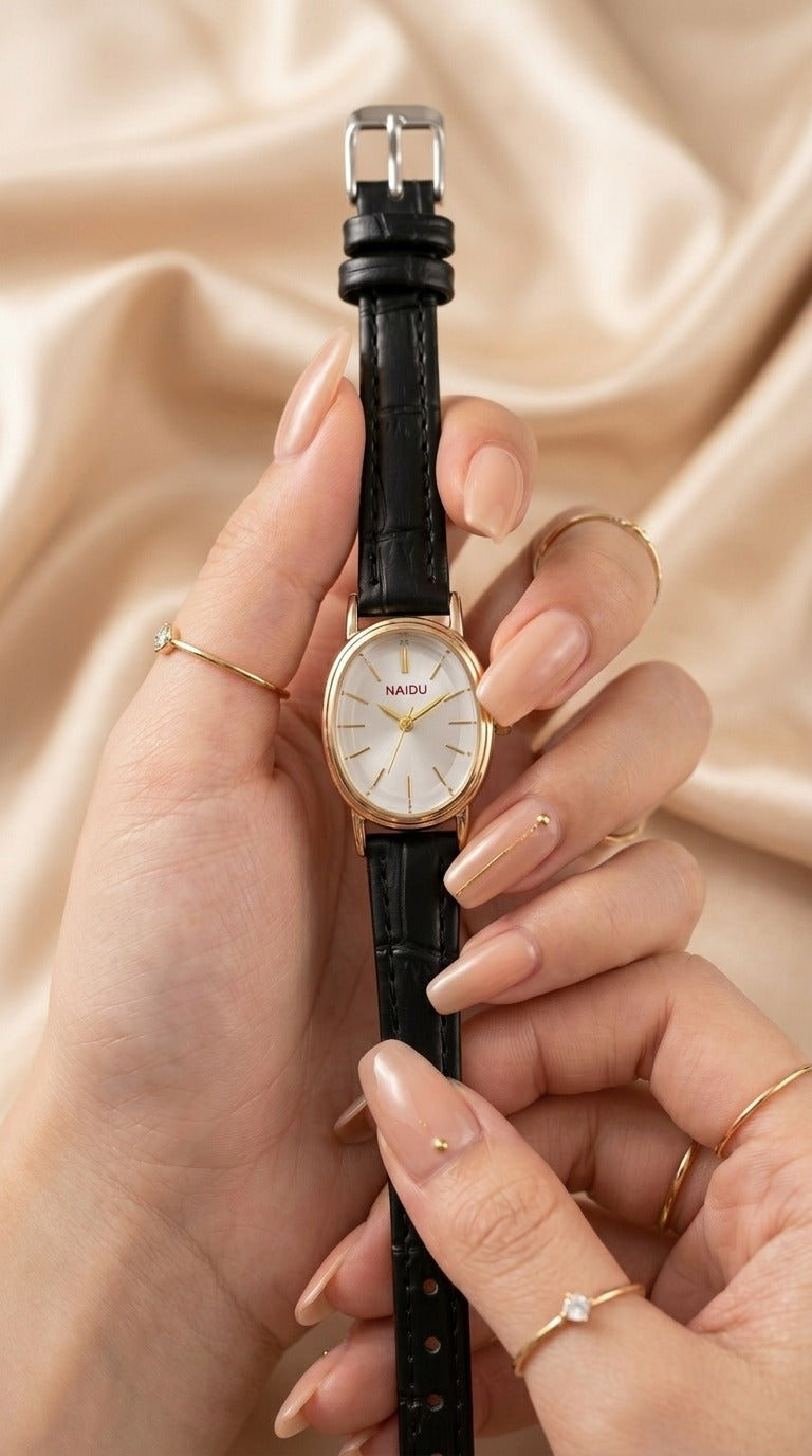Naidu Oval Black Women Strap Watch
