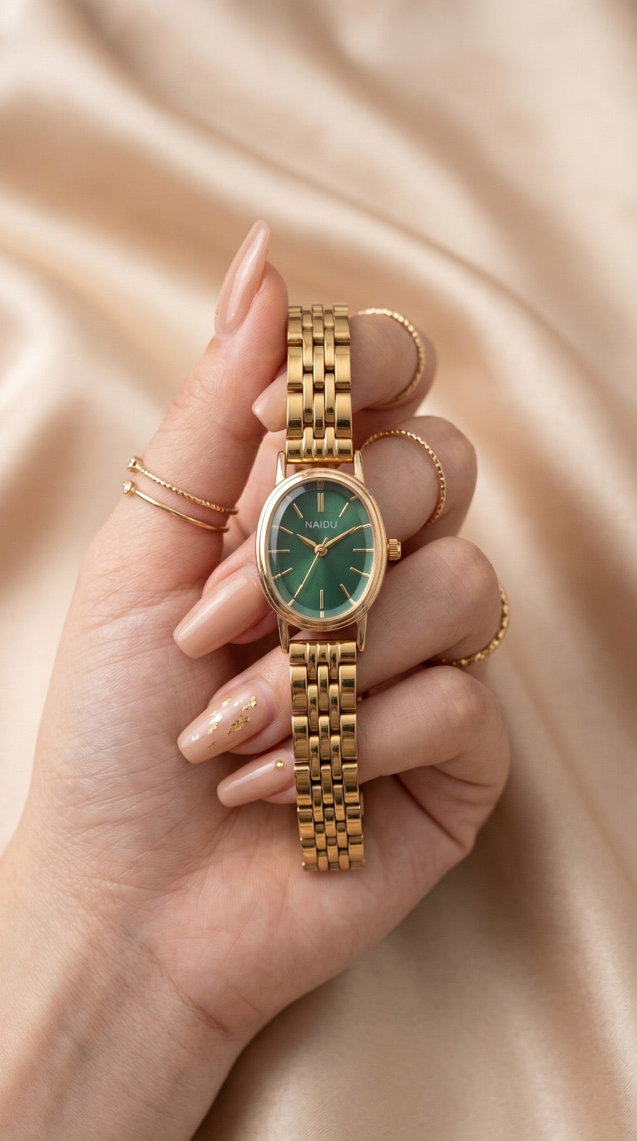 Naidu Antique Oval Women Watch - Green Dial