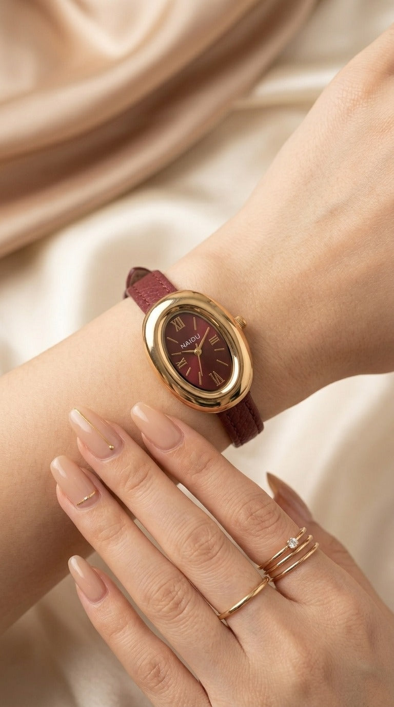 Naidu Vintage Maroon Women Strap Watch