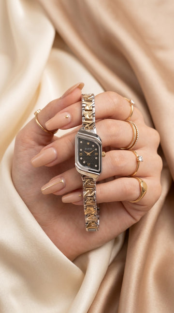 Gucci Whispering Golden Two Tone Black Dial Women Watch