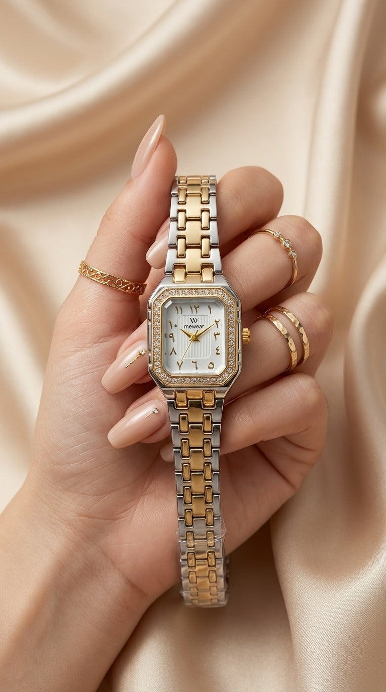 MW Square Two Tone Women Watch - White Dial