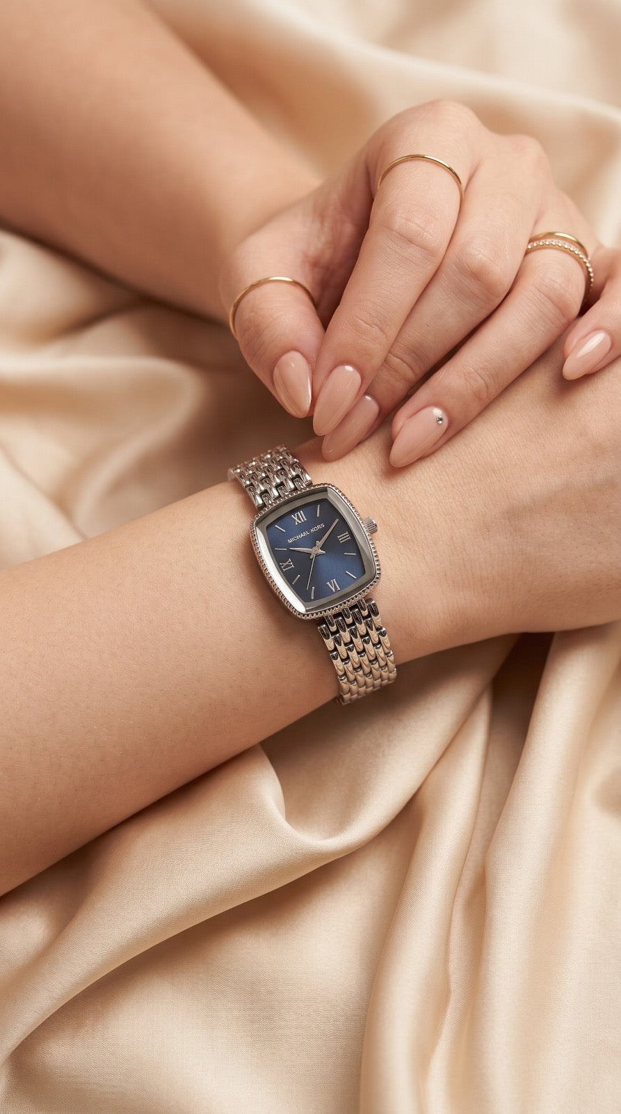 MK Silver Gilded Women Watch - Blue Dial