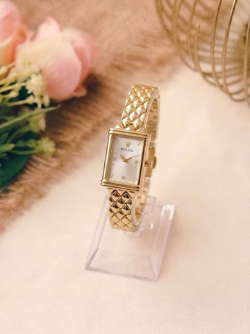 Rolex Vintage Rectangular Women Watch - Golden White