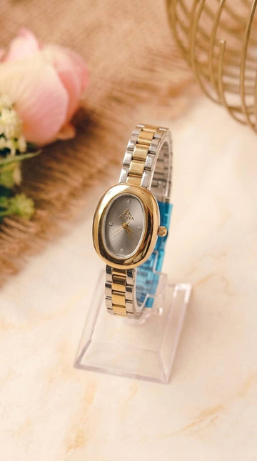 The Alysya Oval Two Tone Women Watch - Grey Dial