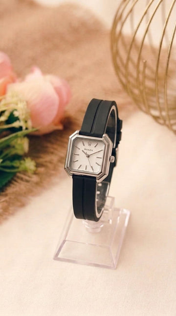 Rol-ex Heritage Octo Women Rubber Strap Watch - Black