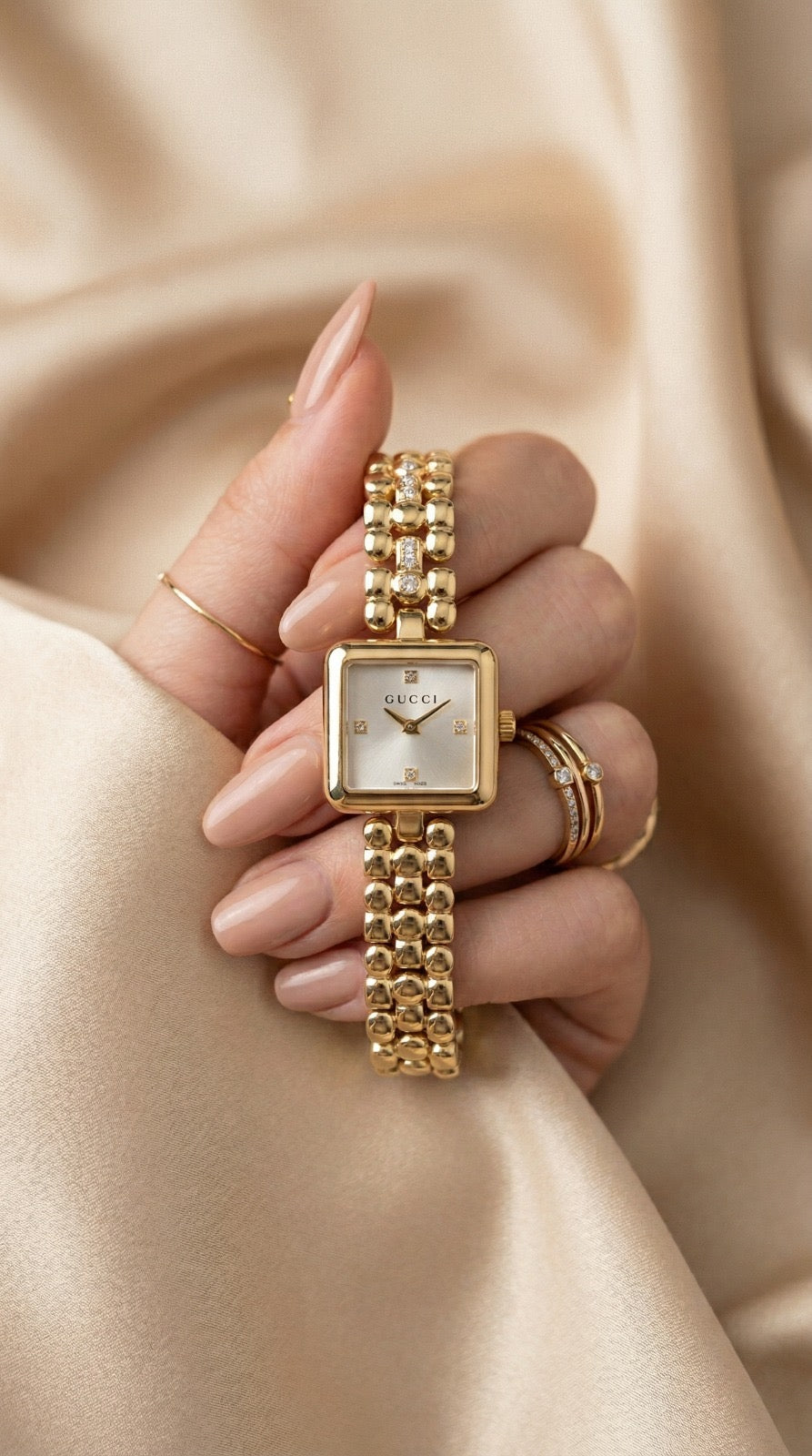 Gucci Square Sparkle Golden Women Watch