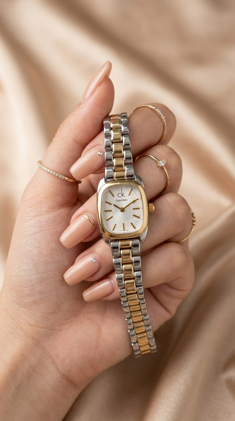 CK Square Two Tone Minimalist  Women Watch