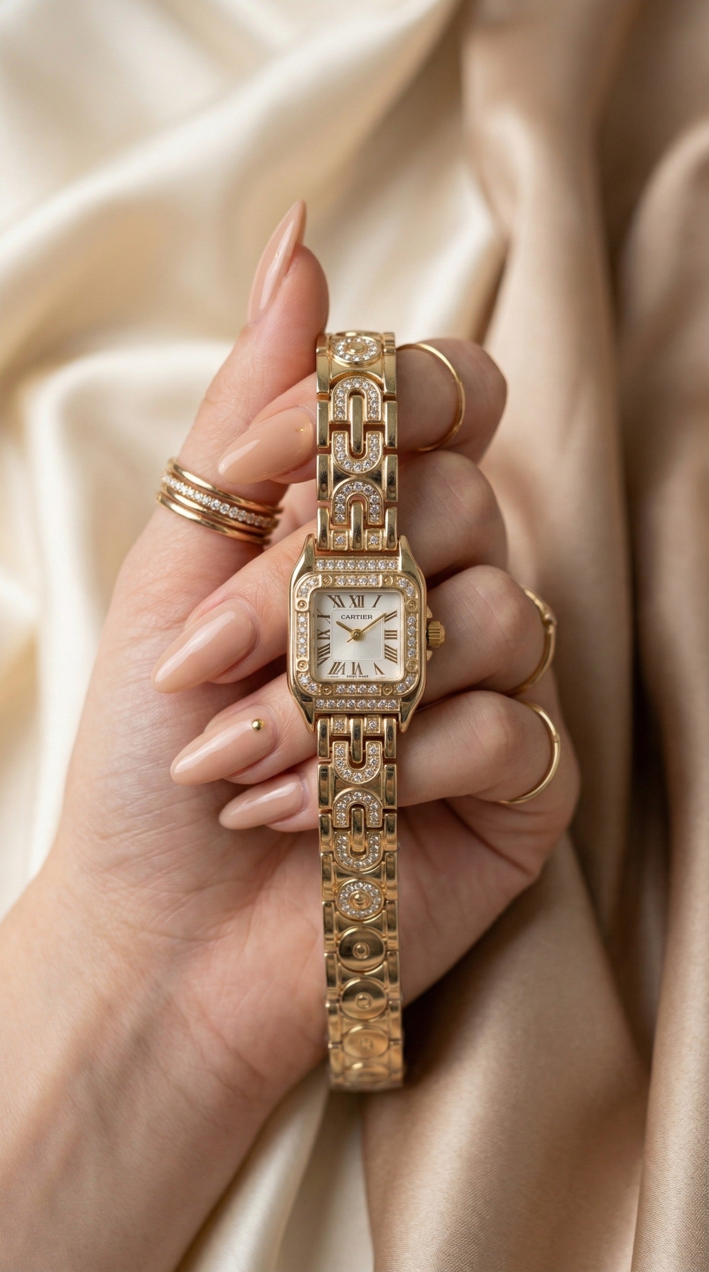 Cartier Sparkle Golden White Dial Women Watch