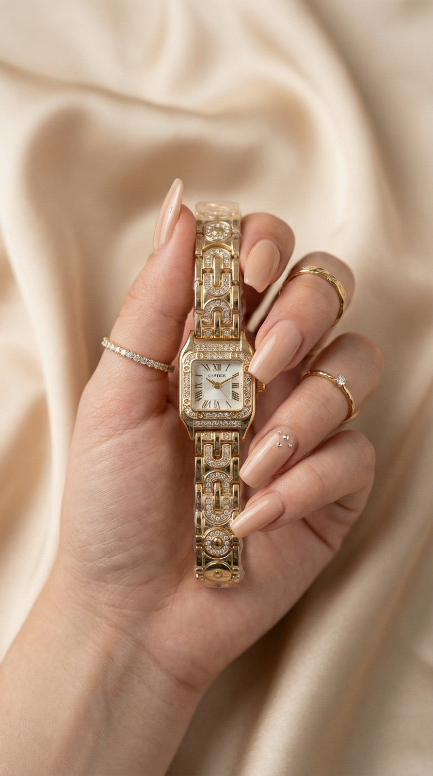 Cartier Sparkle Golden White Dial Women Watch