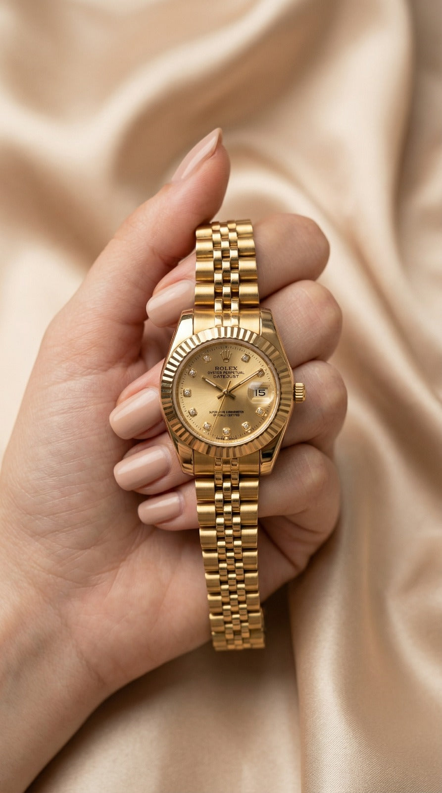 Rolex Date Oyster Golden Dial Women Watch