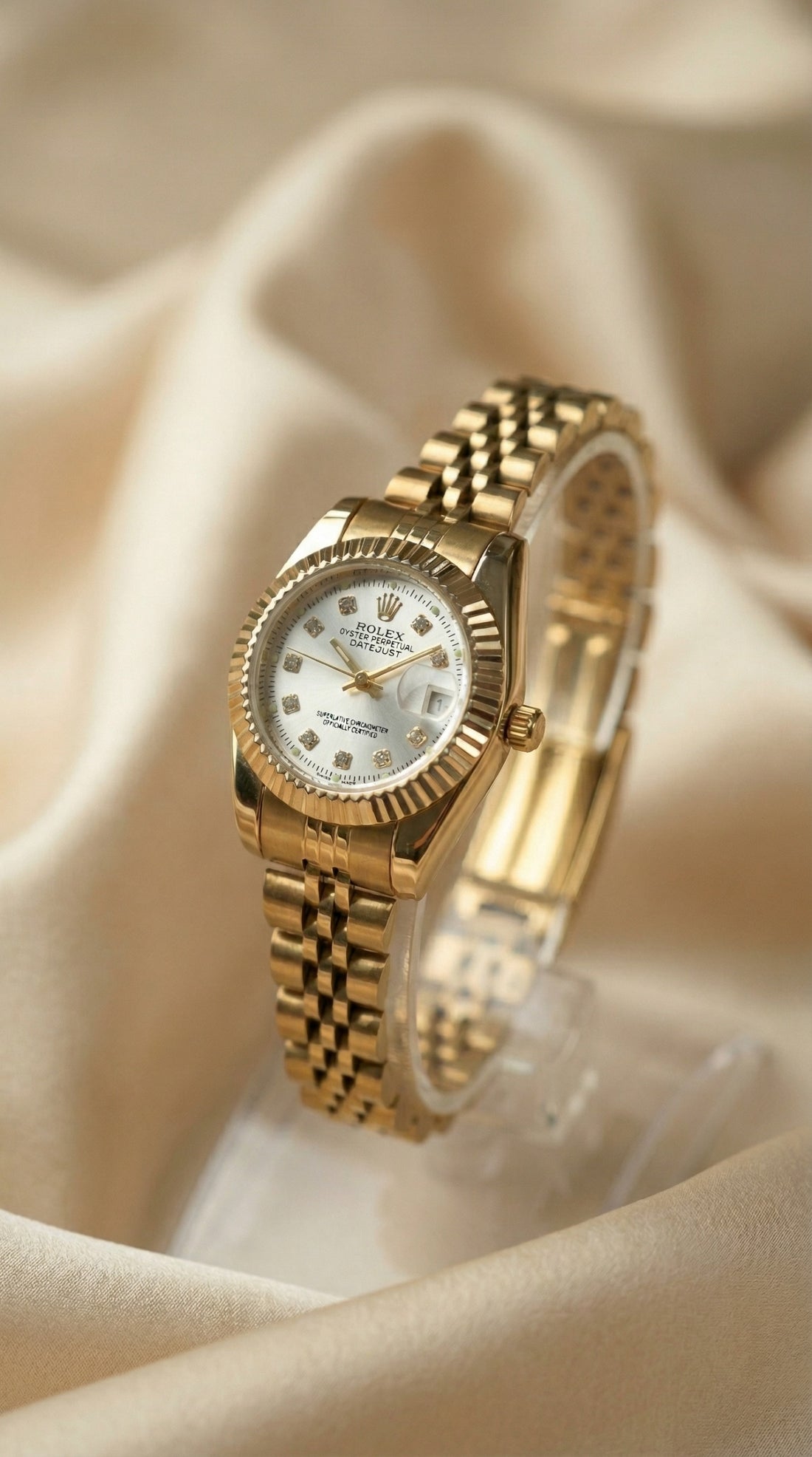 Rolex Date Oyster Golden Women Watch - White Dial