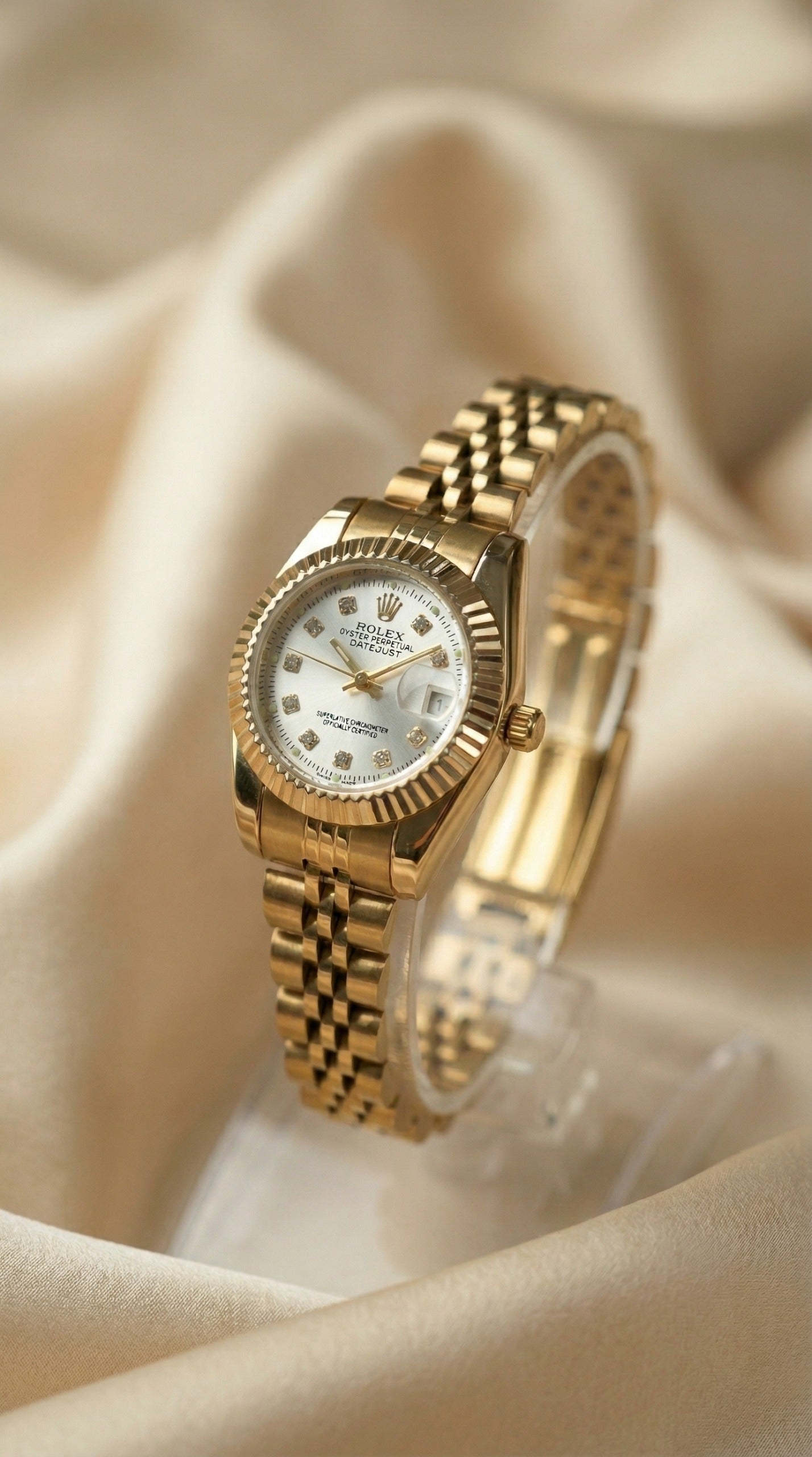 Rolex Date Oyster Golden Women Watch - White Dial