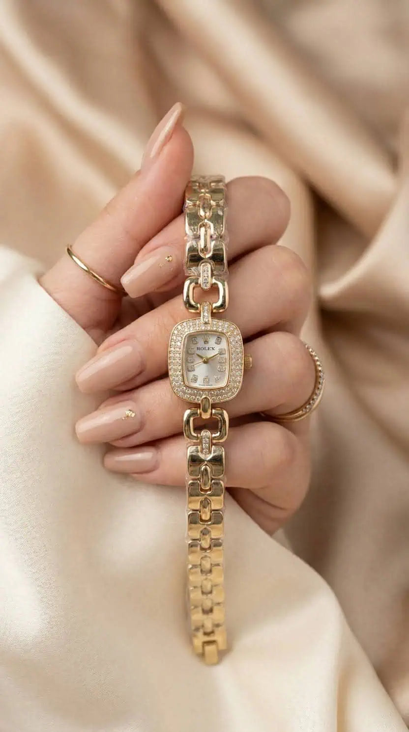 Rol-ex Opulence Golden Women Watch - White Dial