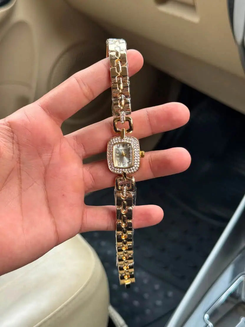 Rol-ex Opulence Golden Women Watch - White Dial