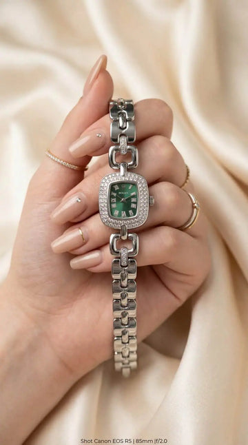 Rol-ex Opulence Silver Women Watch - Green Dial